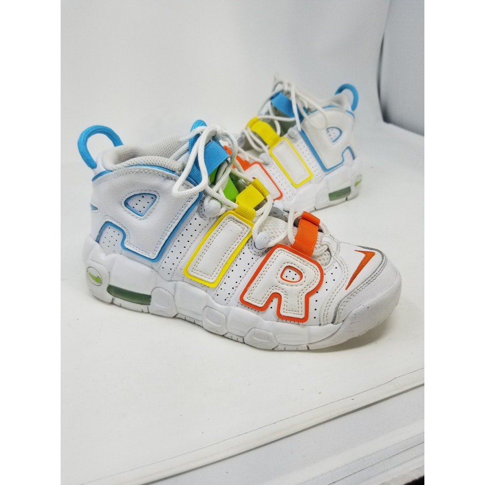 Nike Youth Air More Uptempo Sz 4Y White Leather Multi-Color Sneakers FJ4624-100